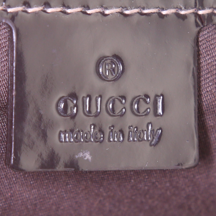 Borsa Gucci Boston in tela monogram cerata beige e pelle verniciata marrone scuro - Detail D3