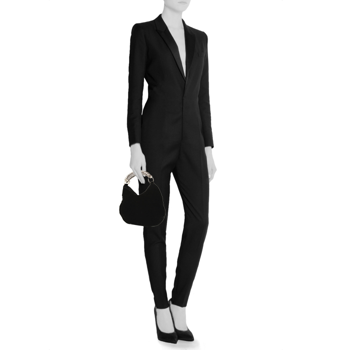 Yves Saint Laurent Mombasa handbag in black velvet - Detail D1