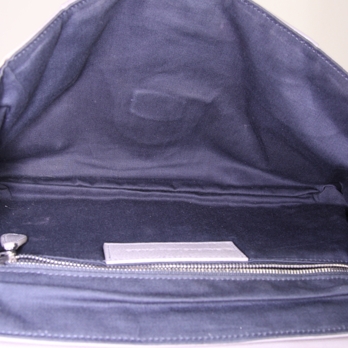 Pochette Balenciaga Classic City in pelle grigia blu nera e rosa - Detail D2