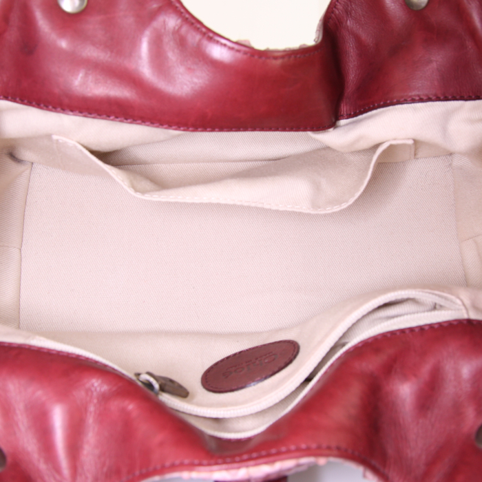 Chloé Silverado handbag in pink python and burgundy leather - Detail D2