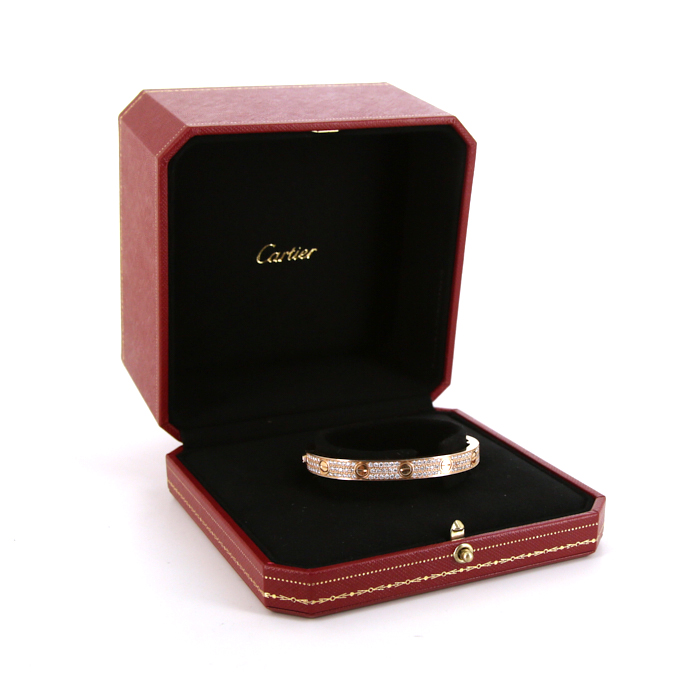 Brazalete Cartier Love pavé en oro rosa y diamantes - Detail D2