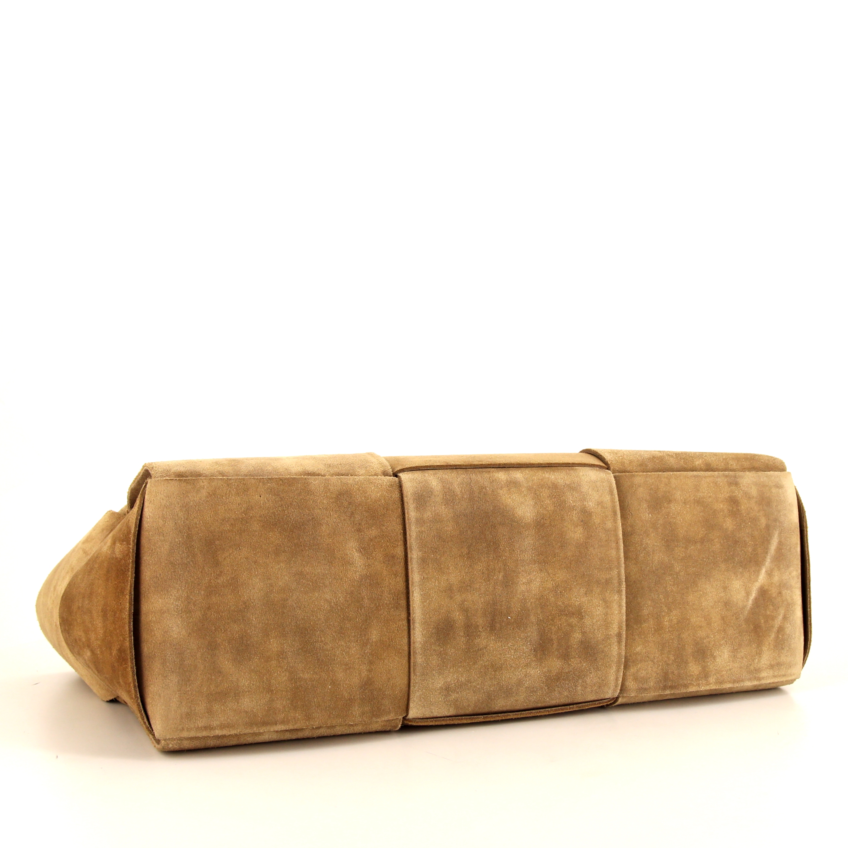 Borsa da spalla o a mano Bottega Veneta Arco 33 in camoscio beige e marrone - Detail D4