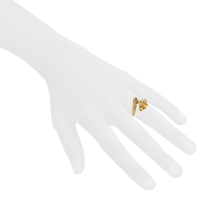 Bague époque années 80 Lalaounis Animal Head en or jaune blanc, rubis et diamants - Detail D2