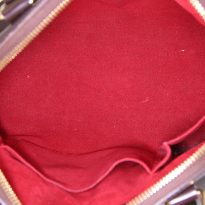 Bolso de mano Louis Vuitton Trevi modelo pequeño en lona a cuadros revestida ébano y cuero marrón - Detail D3