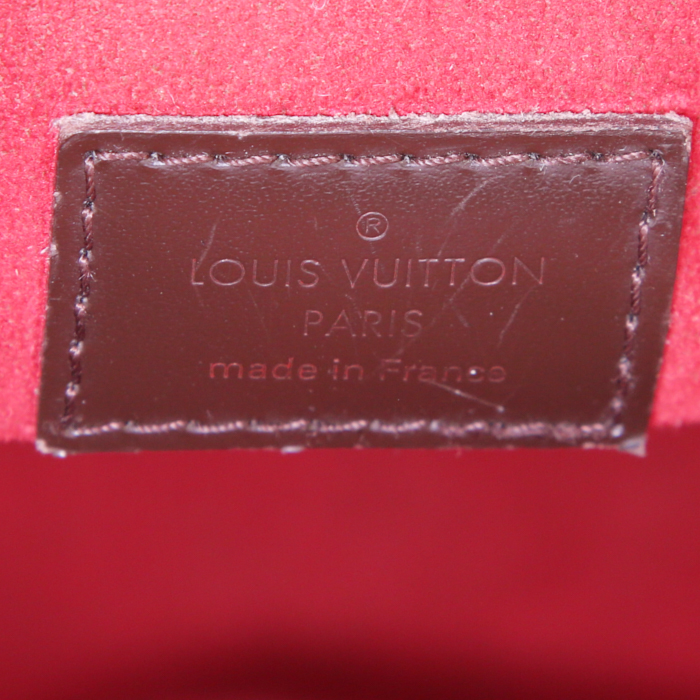 Borsa Louis Vuitton Trevi modello piccolo in tela cerata con motivo a scacchi ebano e pelle marrone - Detail D4