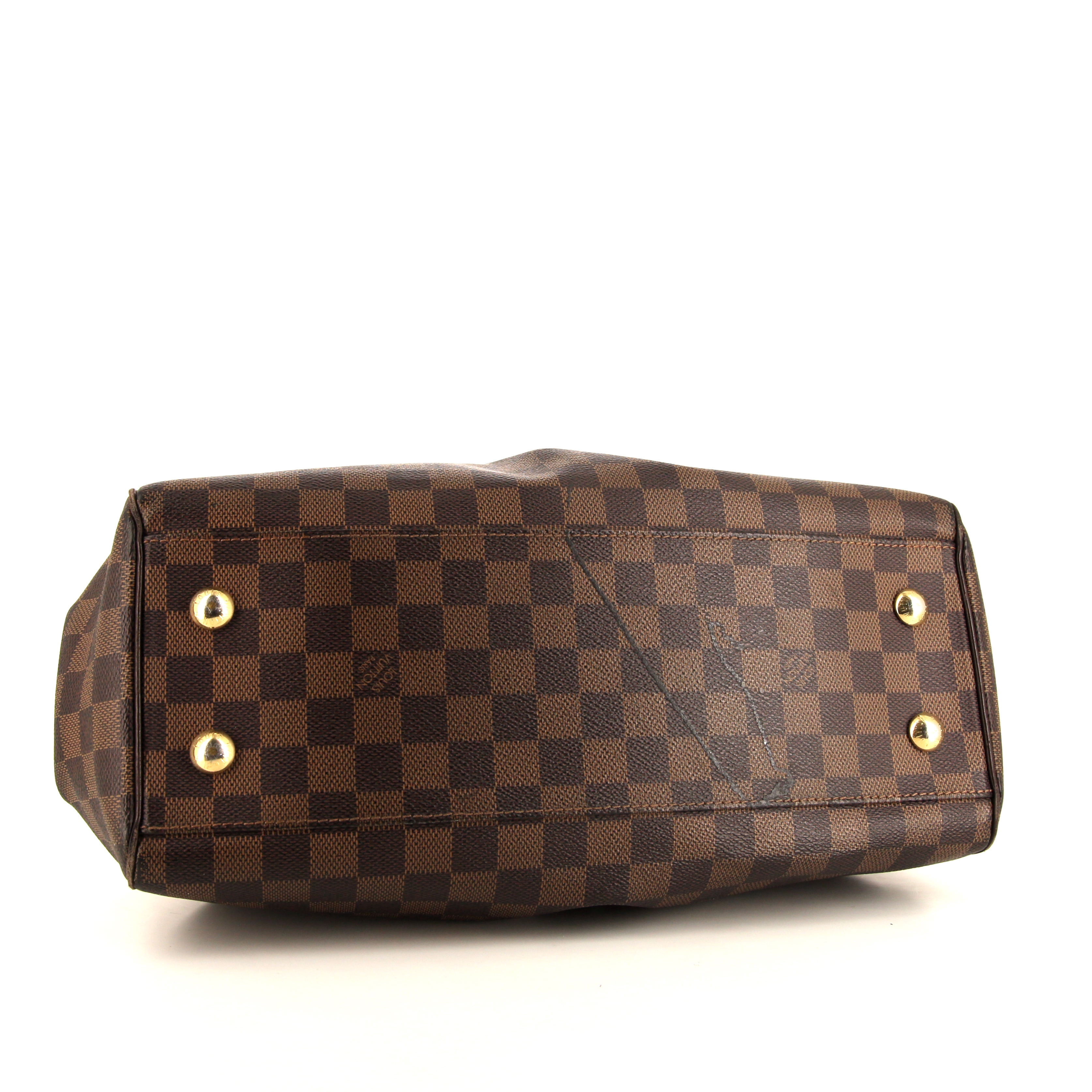 Bolso de mano Louis Vuitton Trevi modelo pequeño en lona a cuadros revestida ébano y cuero marrón - Detail D5