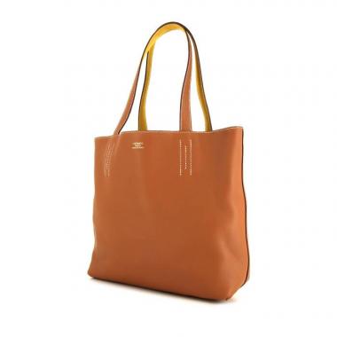 Sac cabas Hermes Double Sens en cuir Swift gold et daim jaune