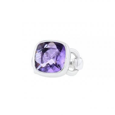 Anello semi-mobile Poiray Indrani modello grande in oro bianco e ametista