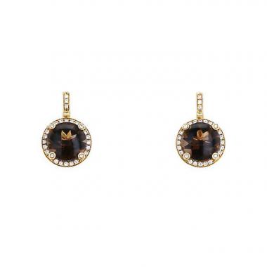 Paire de boucles d'oreilles Poiray Fille Cabochon en or jaune,  quartz fumé et diamants Paire de boucles d'oreilles Poiray Fille Cabochon en or jaune,  quartz fumé et diamants