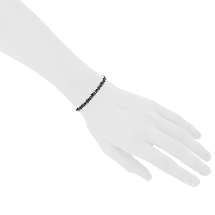 Bracelet souple Chanel Ultra petit modèle en or blanc, céramique noire et diamants - Detail D1