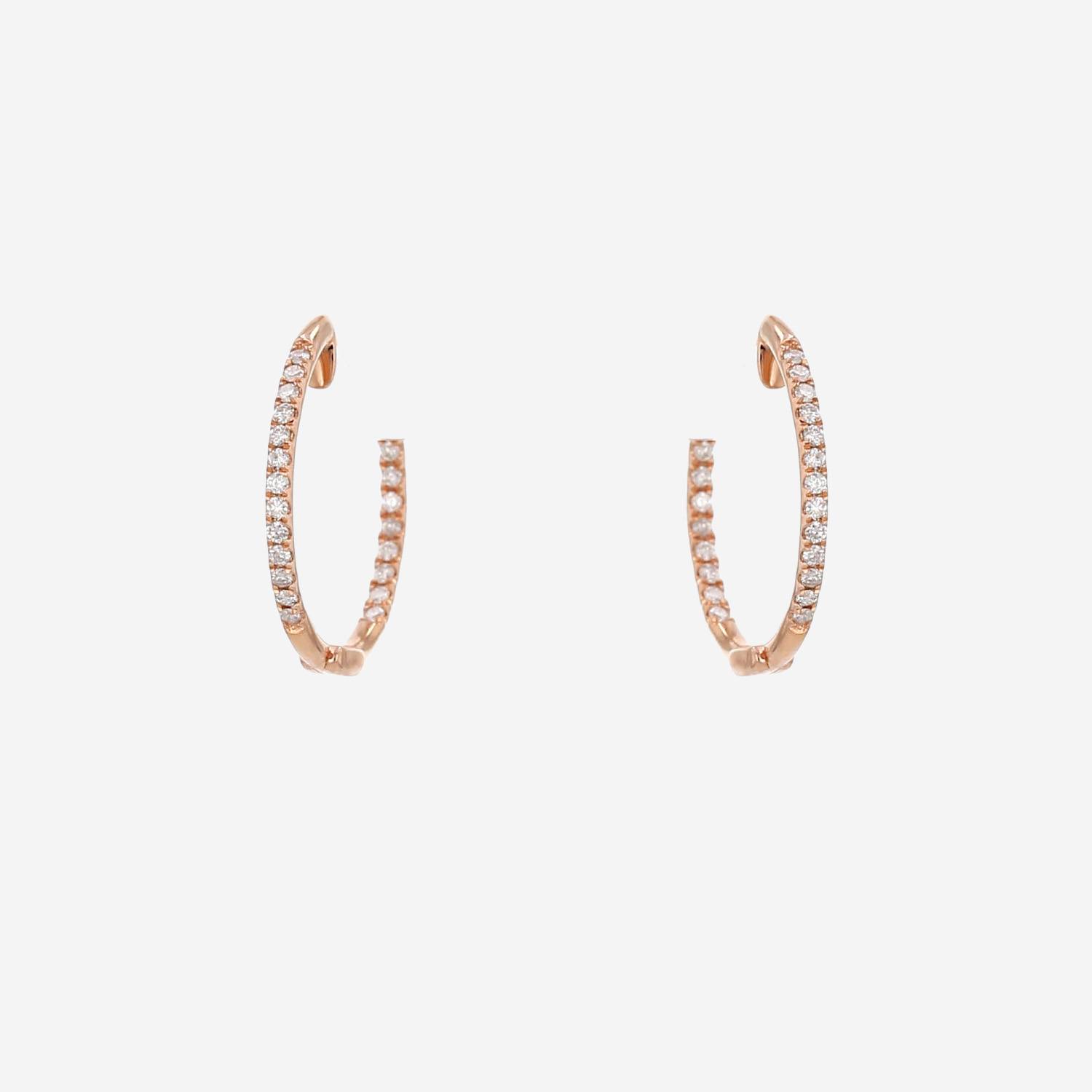 Orecchini a cerchio Vintage modello medio in oro rosa 14k e diamanti