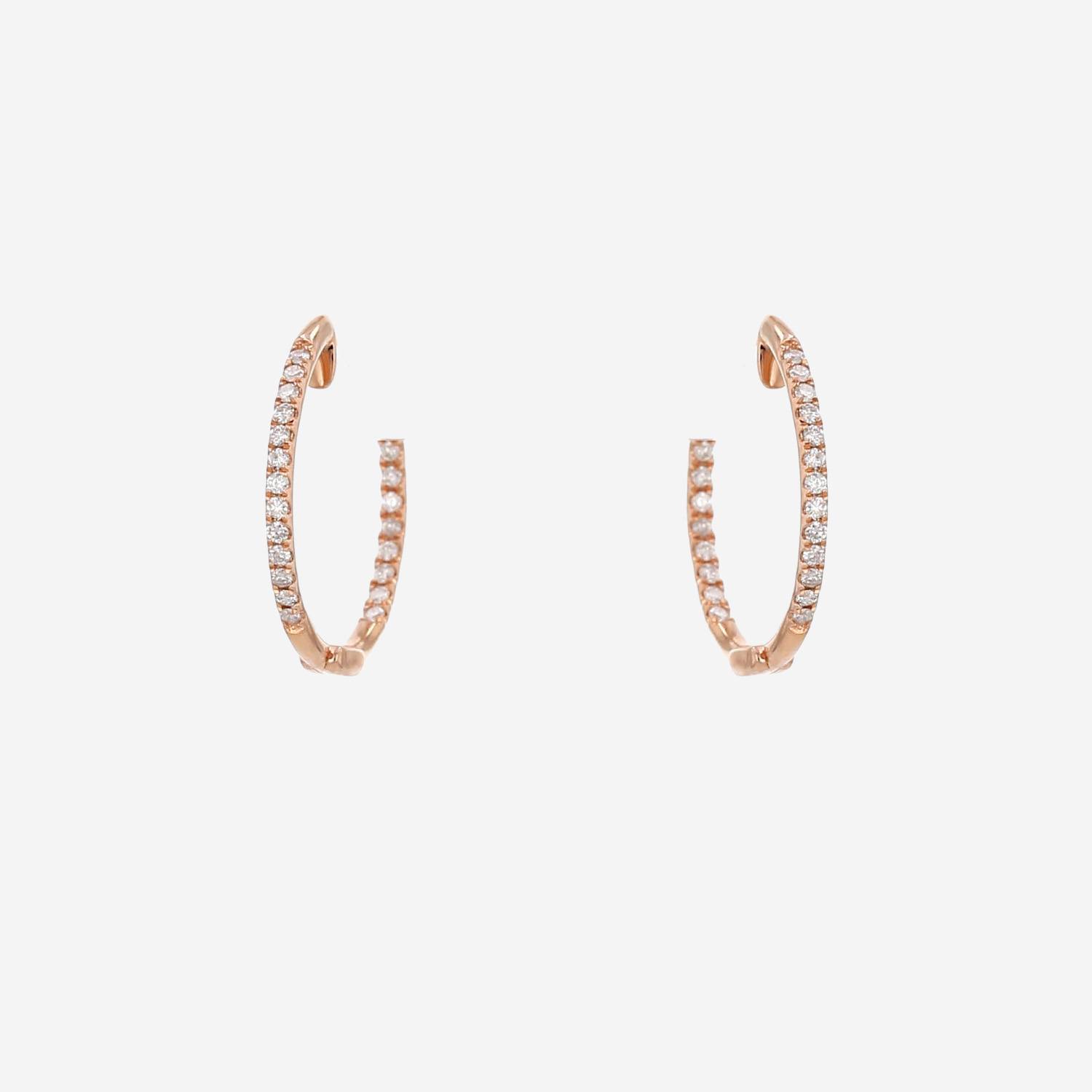 Orecchini a cerchio Vintage modello medio in oro rosa 14k e diamanti