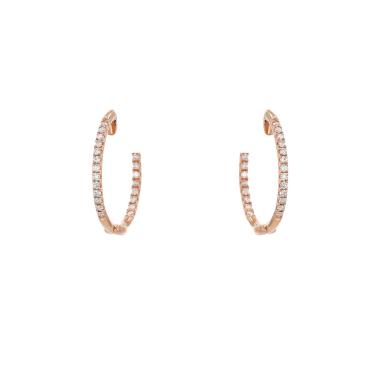 Paire de créoles Vintage moyen modèle en or rose 14 carats et diamants