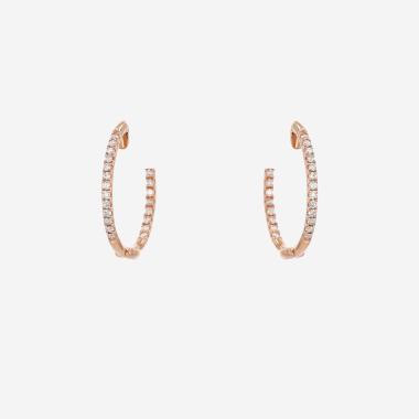Orecchini a cerchio Vintage modello medio in oro rosa 14k e diamanti