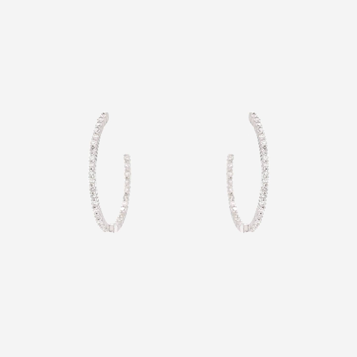 Orecchini a cerchio Vintage modello medio in oro bianco 14k e diamanti