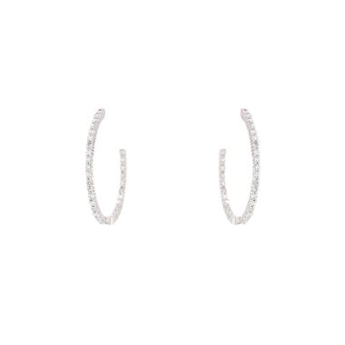 Paire de créoles Vintage moyen modèle en or blanc 14k et diamants