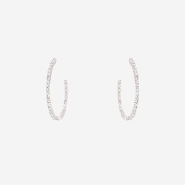 Paire de créoles Vintage moyen modèle en or blanc 14k et diamants