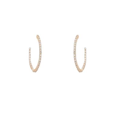 Orecchini a cerchio Vintage modello medio in oro giallo 14k e diamanti