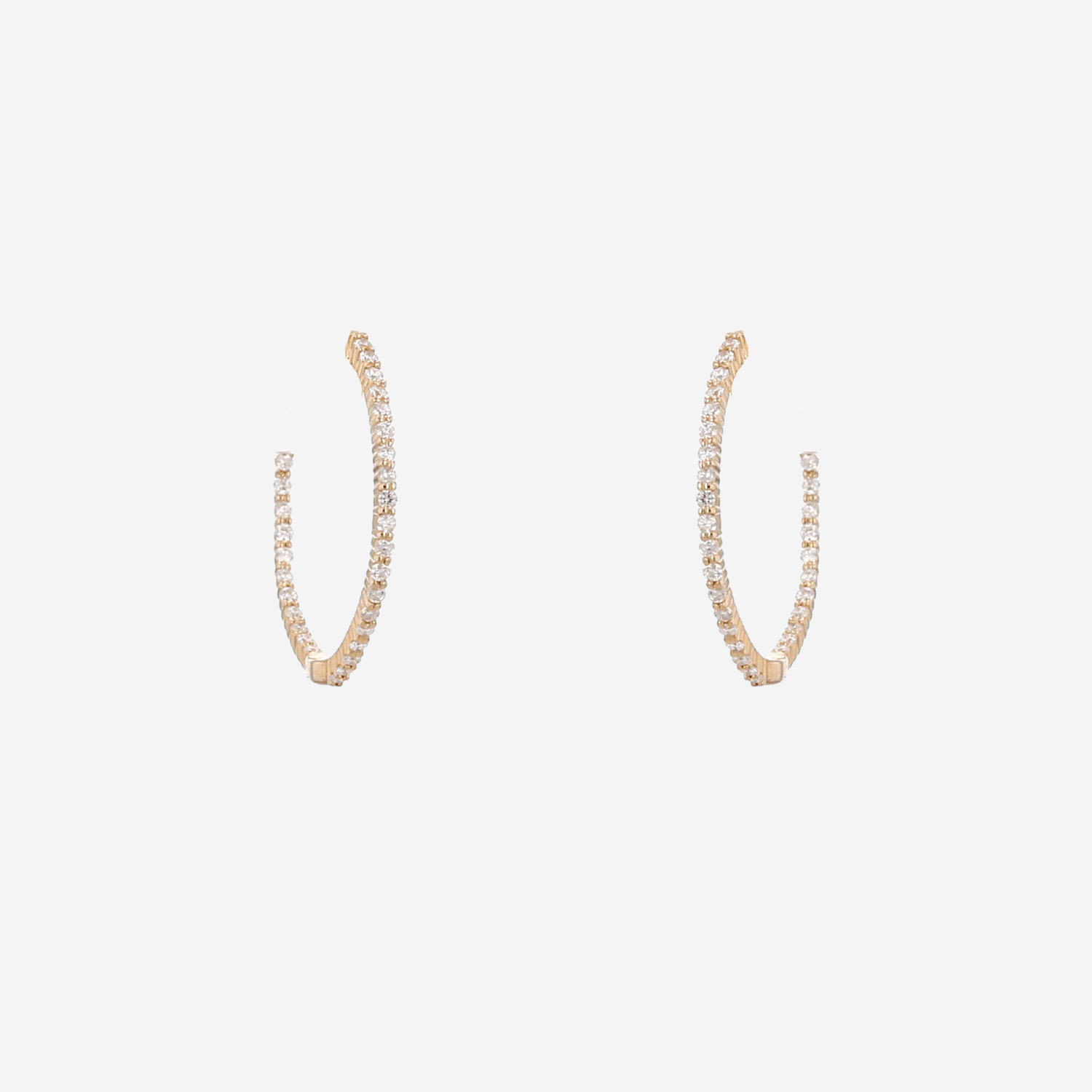 Vintage medium model hoop earrings in 14 carats yellow gold and diamonds