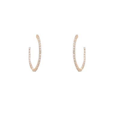 Orecchini a cerchio Vintage modello medio in oro giallo 14k e diamanti