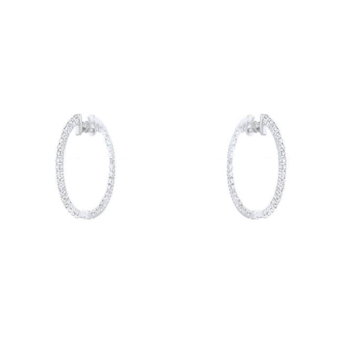 Vintage large model hoop earrings in 14k white gold and diamonds - 00pp