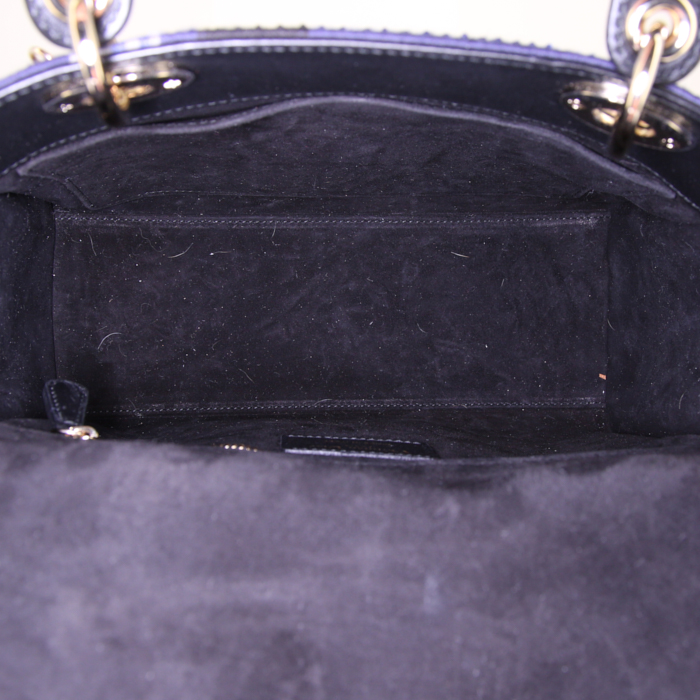 Dior Lady Dior Edition Limitée handbag in blue embroidered canvas - Detail D3