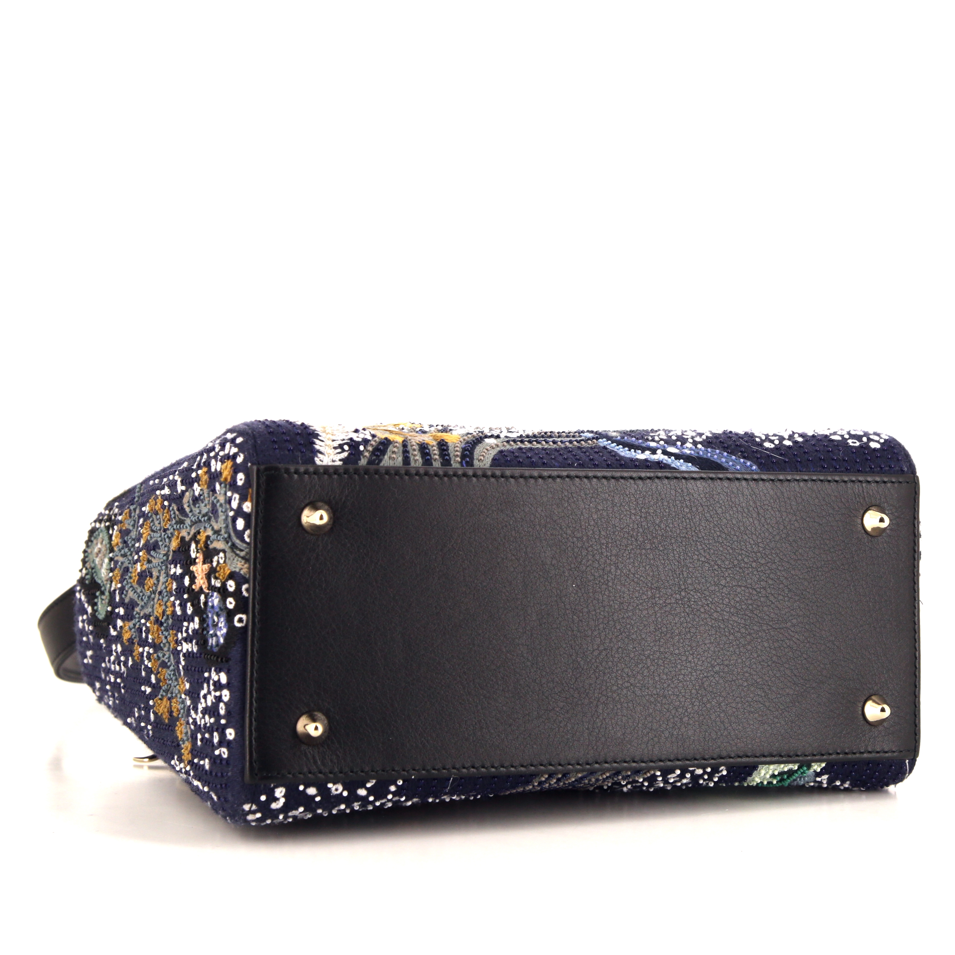 Dior Lady Dior Edition Limitée handbag in blue embroidered canvas - Detail D5