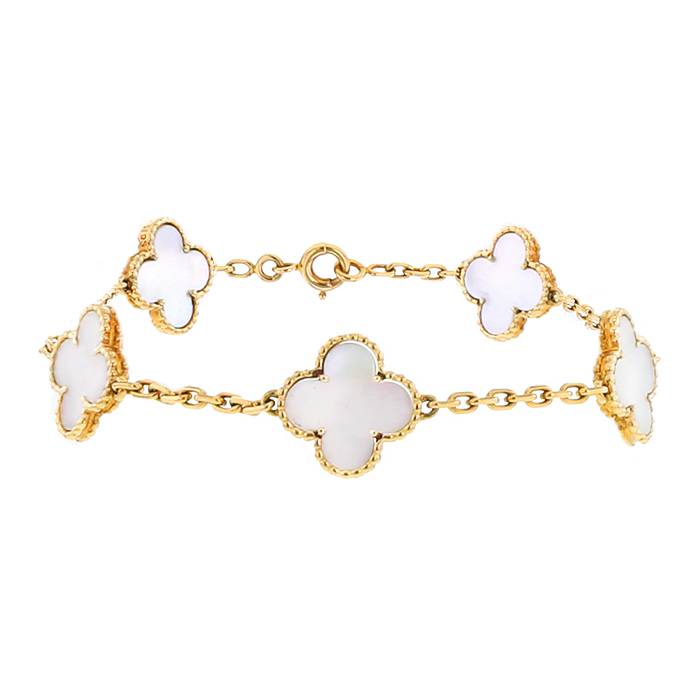 Brazalete Van Cleef 
Arpels Alhambra Vintage en oro amarillo y nácar blanco - 00pp