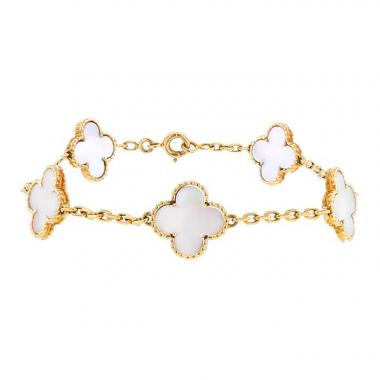 Bracelet Van Cleef 
Arpels Alhambra Vintage en or jaune et nacre blanche
