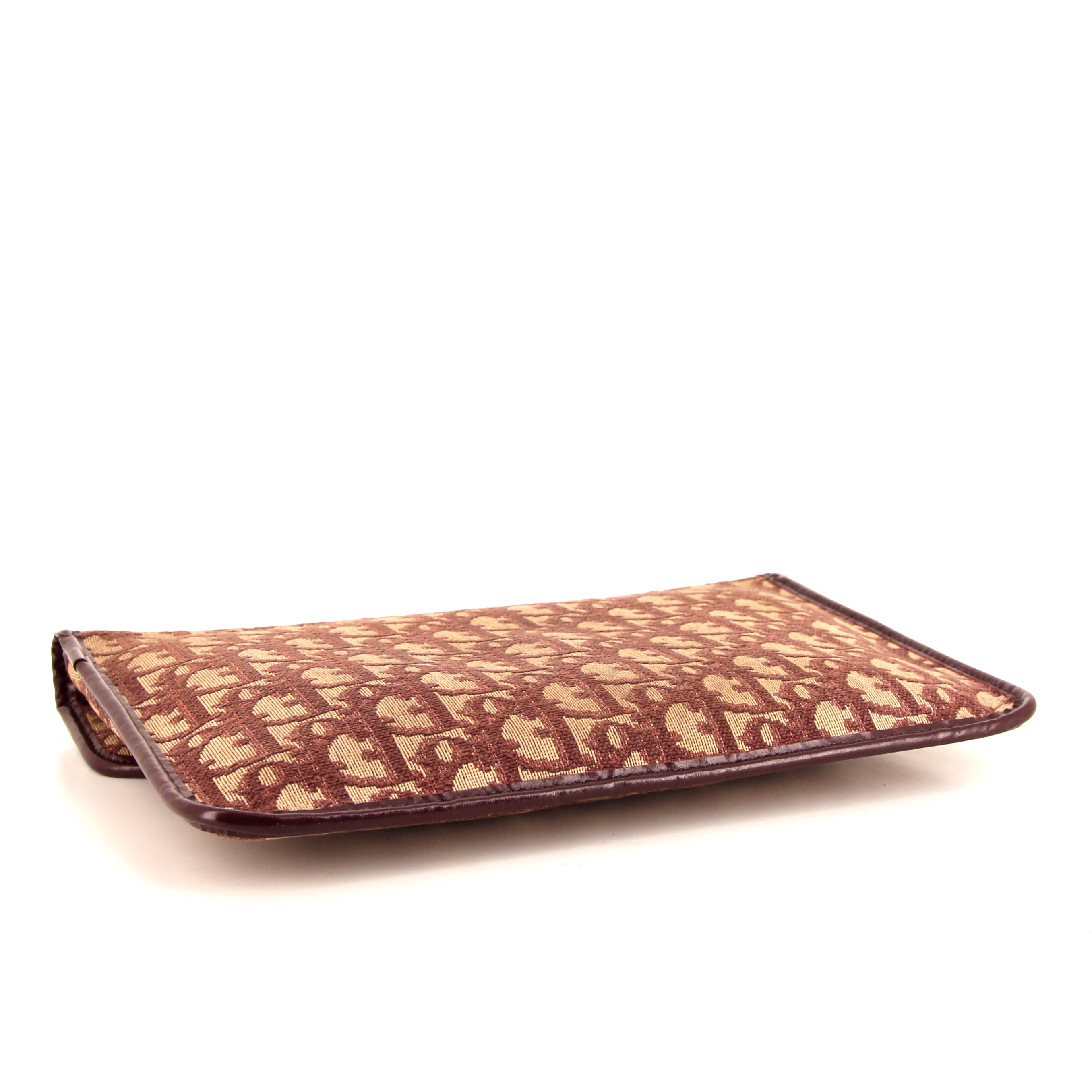 Pochette Dior Vintage en toile monogram Oblique bordeaux et cuir bordeaux - Detail D4