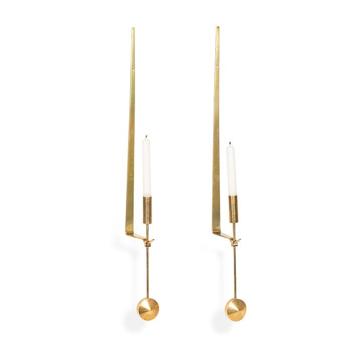 Pierre Forssell, set of ten "Pendulum" wall mounted candlesticks in polished brass, produced by Skultuna in the 1960s, signed - 00pp