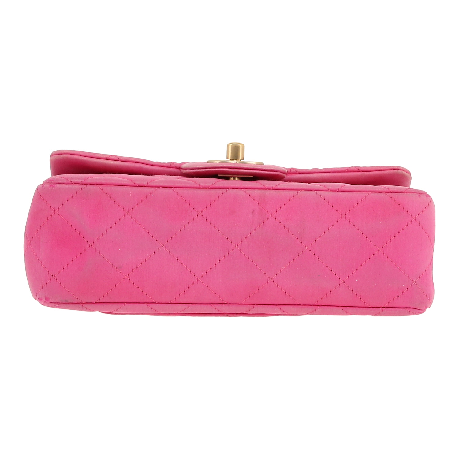 Sac bandoulière Chanel  Mini Timeless en satin rose - Detail D1