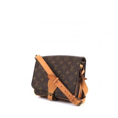 Borsa bisaccia Louis Vuitton Cartouchiére in tela monogram marrone e pelle naturale