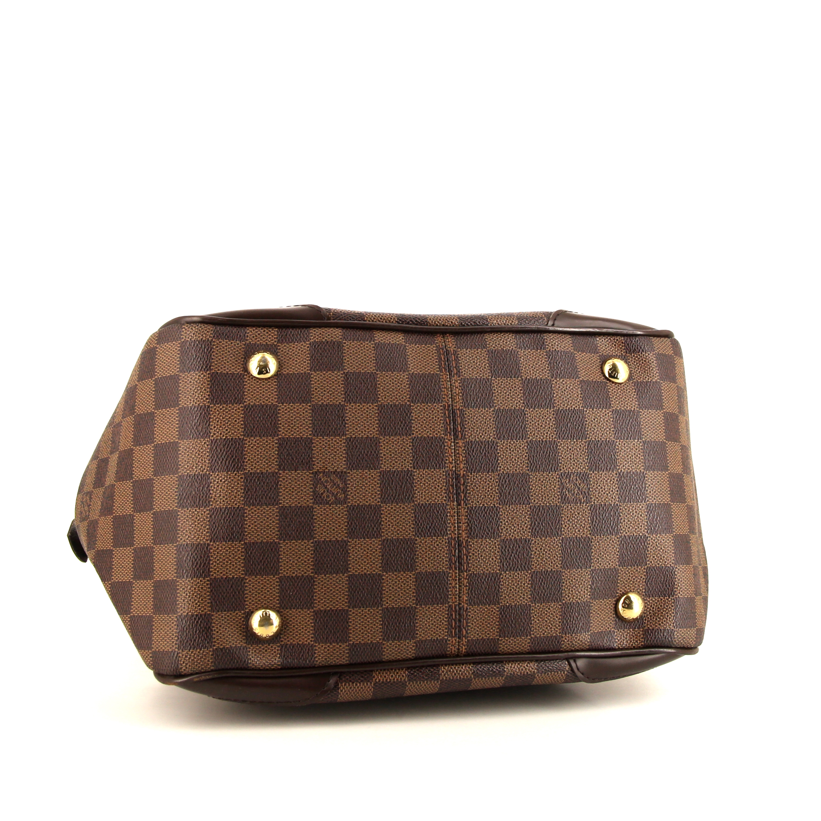 Sac à main Louis Vuitton Verona moyen modèle en toile damier enduite marron et cuir marron - Detail D4