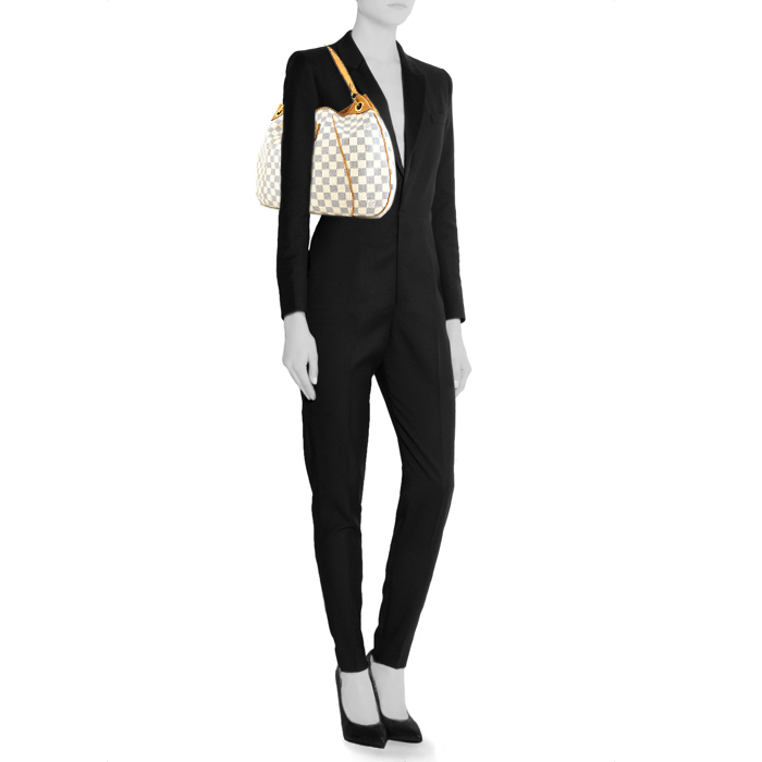 Bolso de mano Louis Vuitton Galliera modelo mediano en lona a cuadros revestida azul celeste y cuero natural - Detail D1