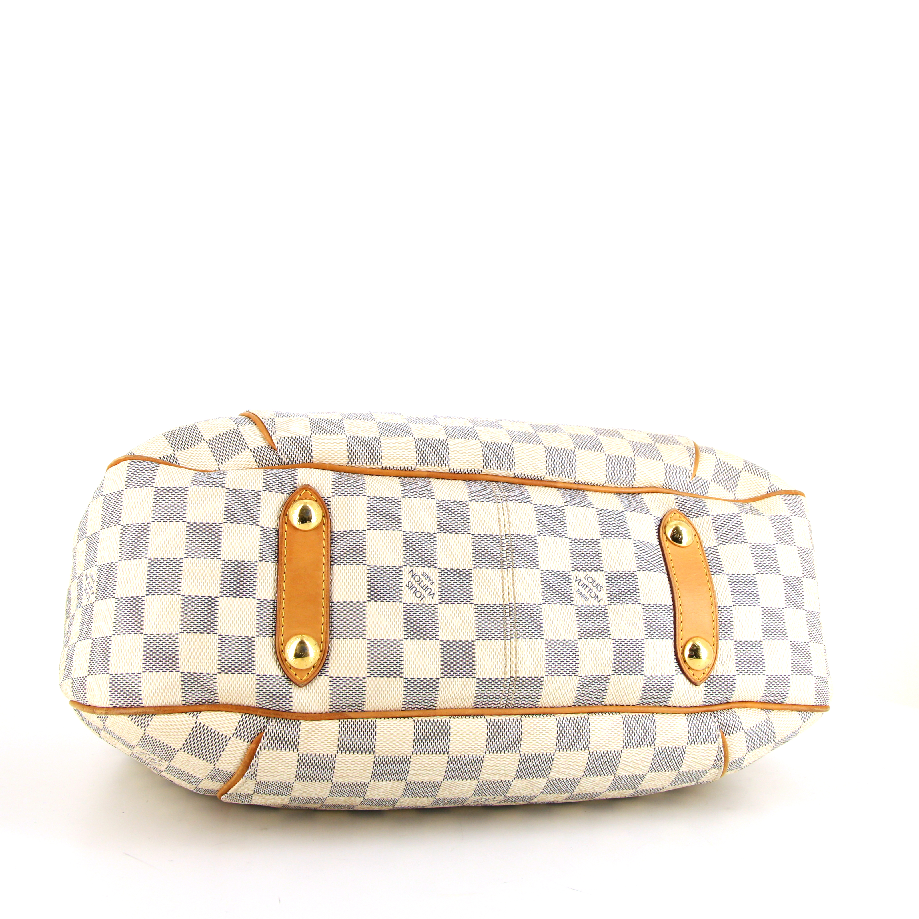 Bolso de mano Louis Vuitton Galliera modelo mediano en lona a cuadros revestida azul celeste y cuero natural - Detail D4