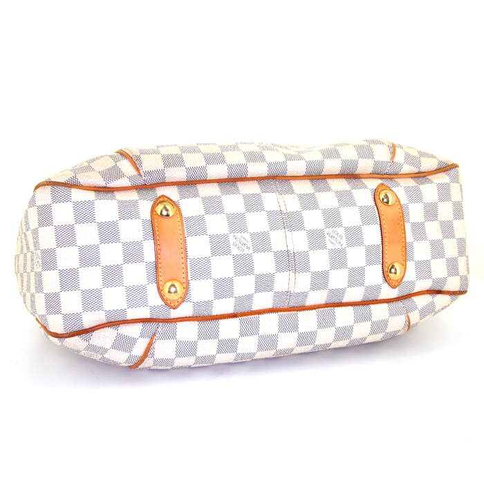 Bolso de mano Louis Vuitton Galliera modelo mediano en lona a cuadros azul celeste y cuero natural - Detail D4