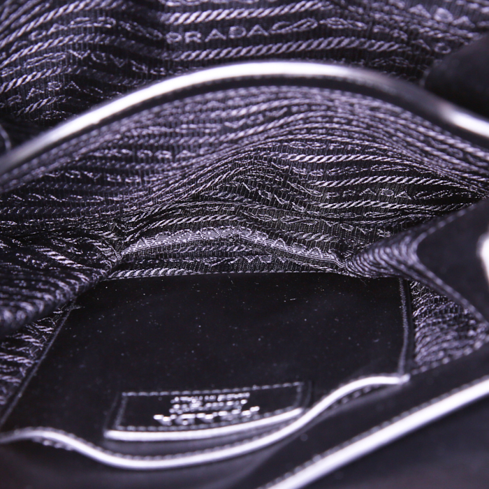 Prada Margit shoulder bag in black leather and black canvas - Detail D2