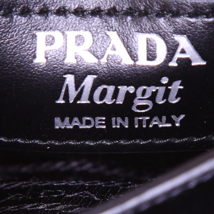 Prada Margit shoulder bag in black leather and black canvas - Detail D3