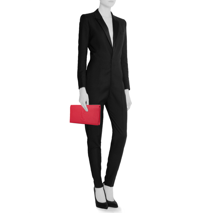 Pochette Saint Laurent Belle de Jour en cuir grainé rose - Detail D1