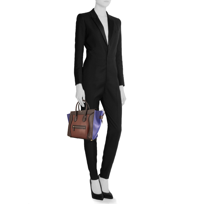 Sac cabas Céline Phantom en cuir deux tons marron et bleu - Detail D1