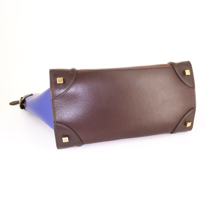 Céline Phantom shopping bag in brown and blue two tones leather - Detail D4