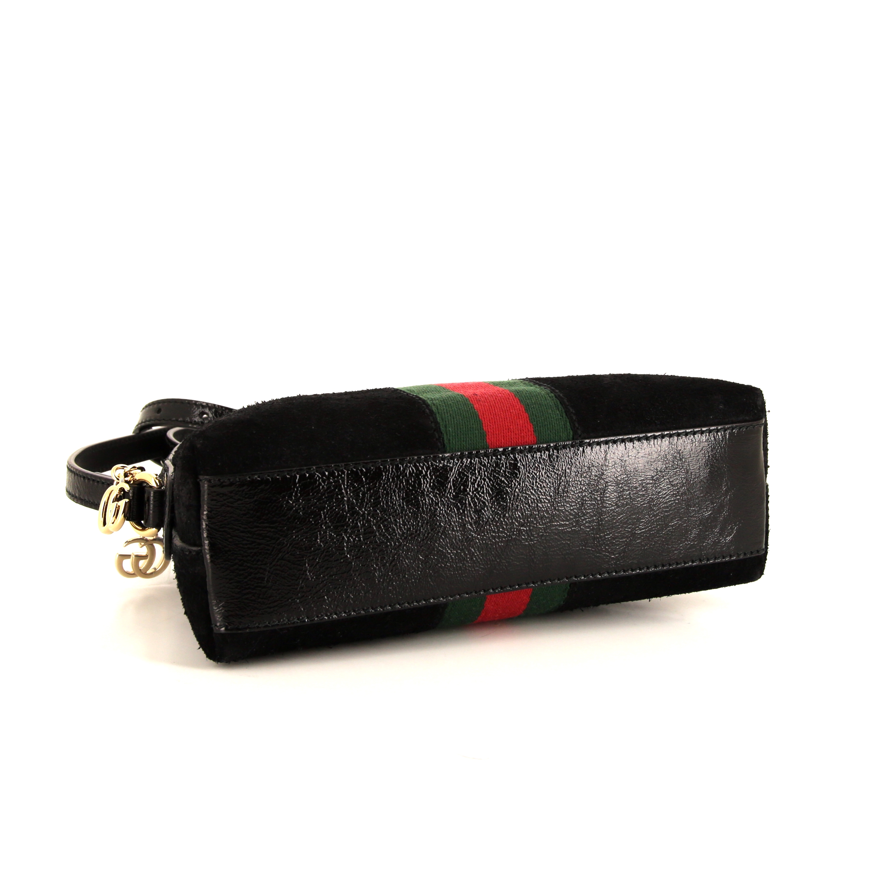 Gucci Ophidia shoulder bag in black suede and black patent leather - Detail D4