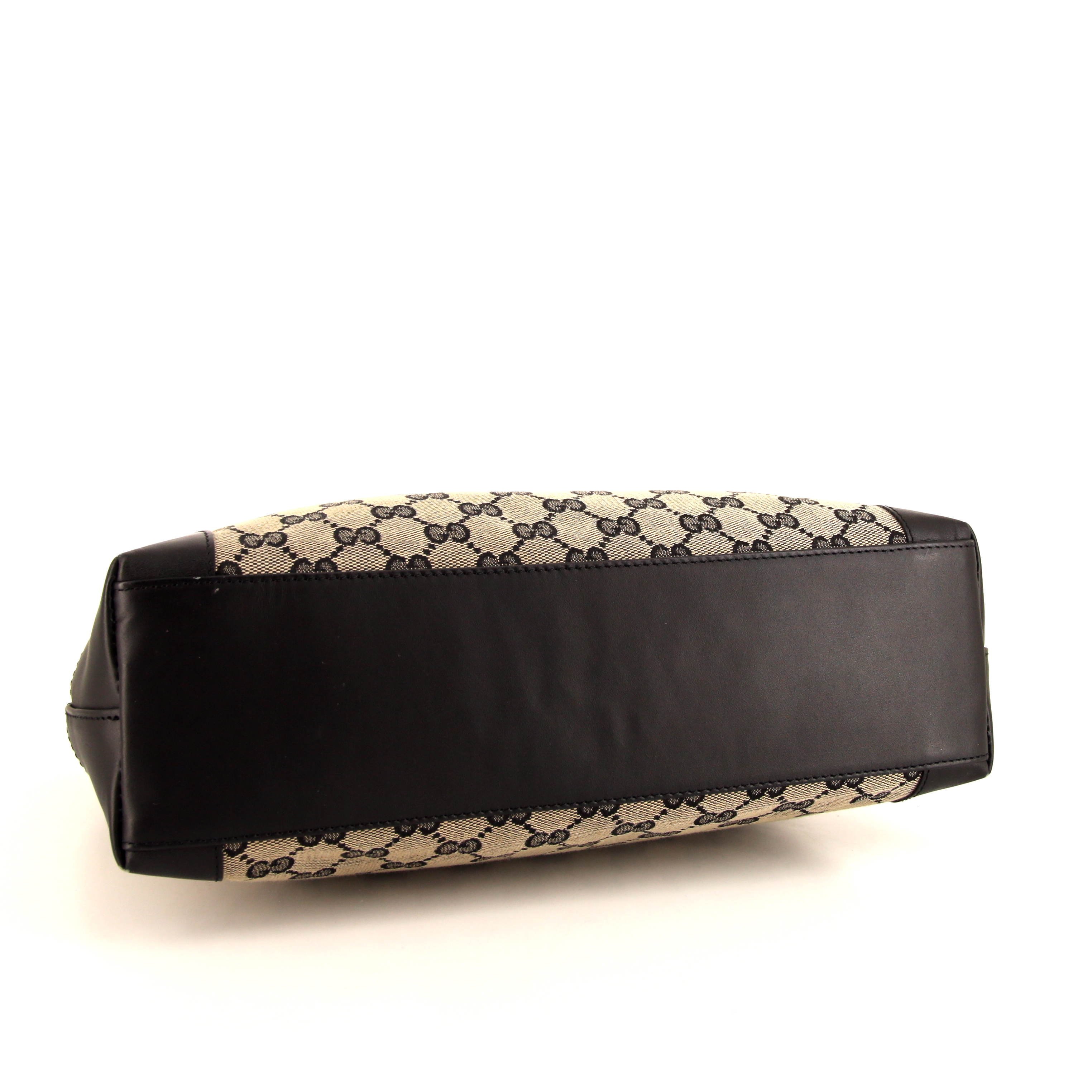 Borsa Gucci in tela monogram beige e pelle marrone - Detail D4