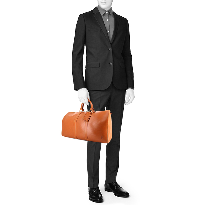 Bolsa de viaje Louis Vuitton Keepall 45 en cuero Epi color oro - Detail D1