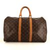 Bolsa de viaje Louis Vuitton Keepall 45 en lona Monogram marrón y cuero natural - 360 thumbnail