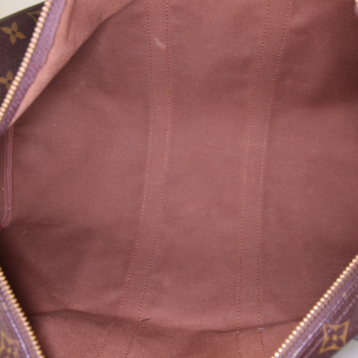 Borsa da viaggio Louis Vuitton Keepall 45 in tela monogram marrone e pelle naturale - Detail D2