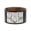 Bracelet manchette Hermes Médor en palladium et cuir noir, taille L - 00pp thumbnail