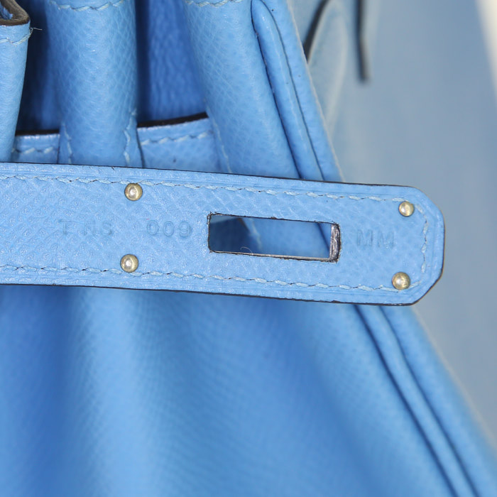 Sac à main Hermes Birkin 30 cm en cuir epsom Bleu Paradis - Detail D4