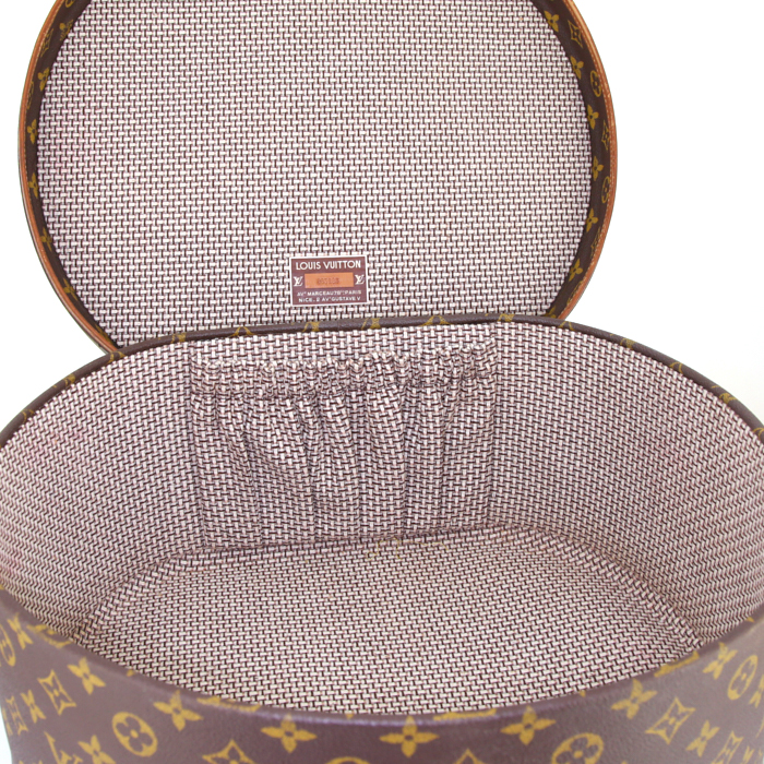 Sombrerera Louis Vuitton Malle à Chapeaux en lona Monogram marrón y cuero natural - Detail D2